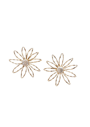 Gold Flower Pearl Earrings