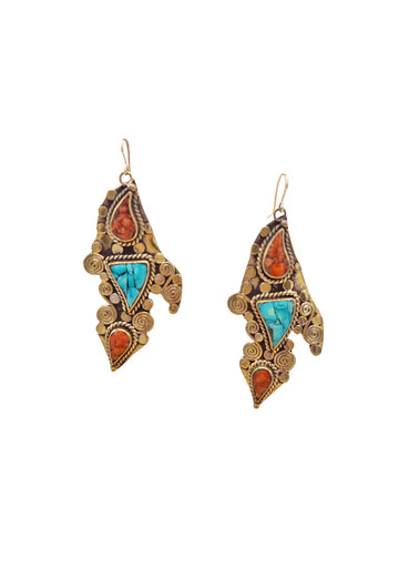 Turquoise Red Coral Ethnic Earrings