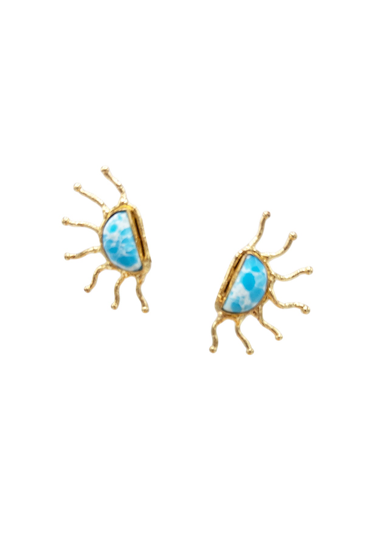 Turquoise Gold Spikes Post Earrings