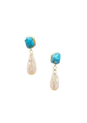 Mother of Pearl Turquoise Gold Bezel Earrings