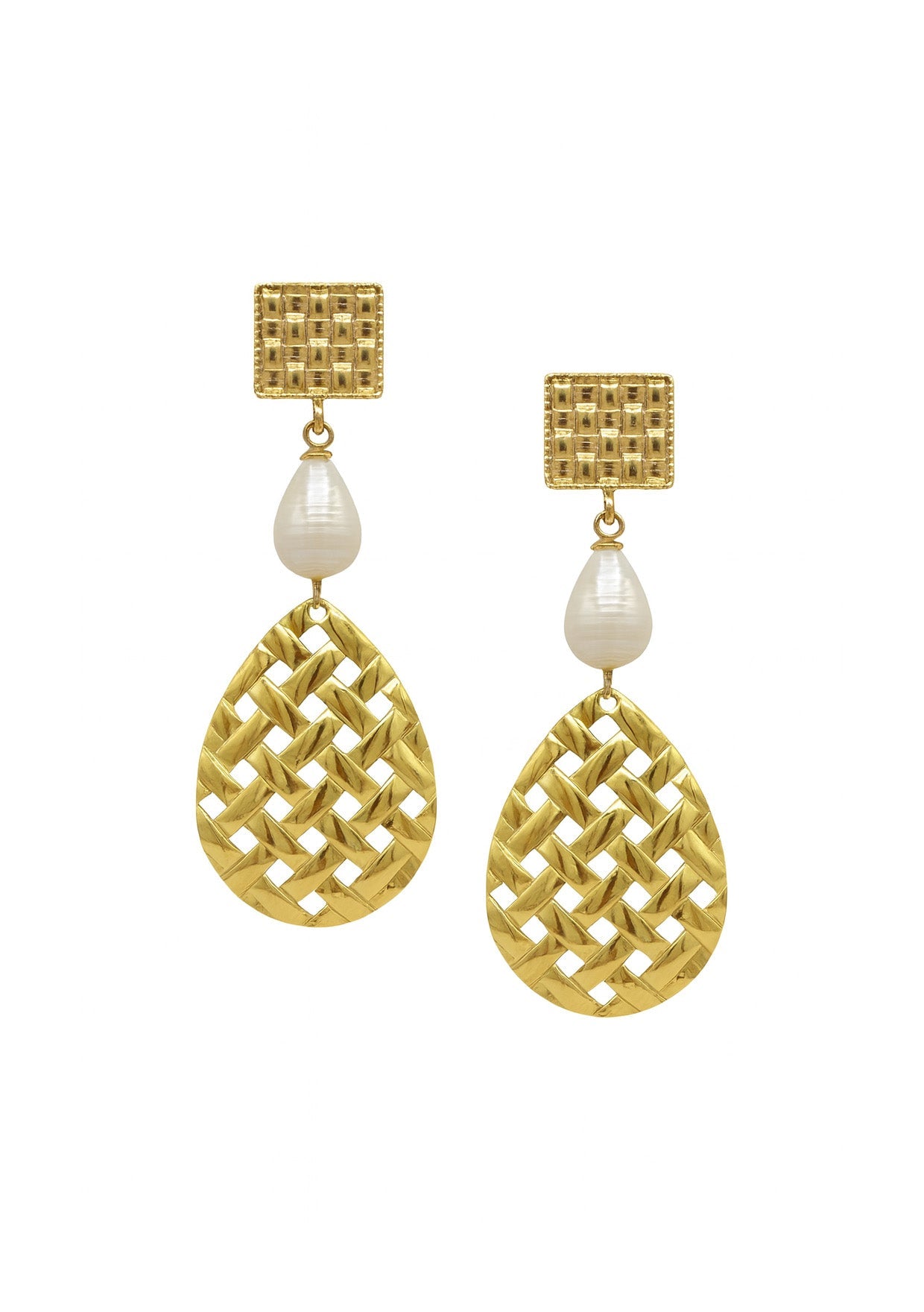 Gold Drop Pearl Post Earrings