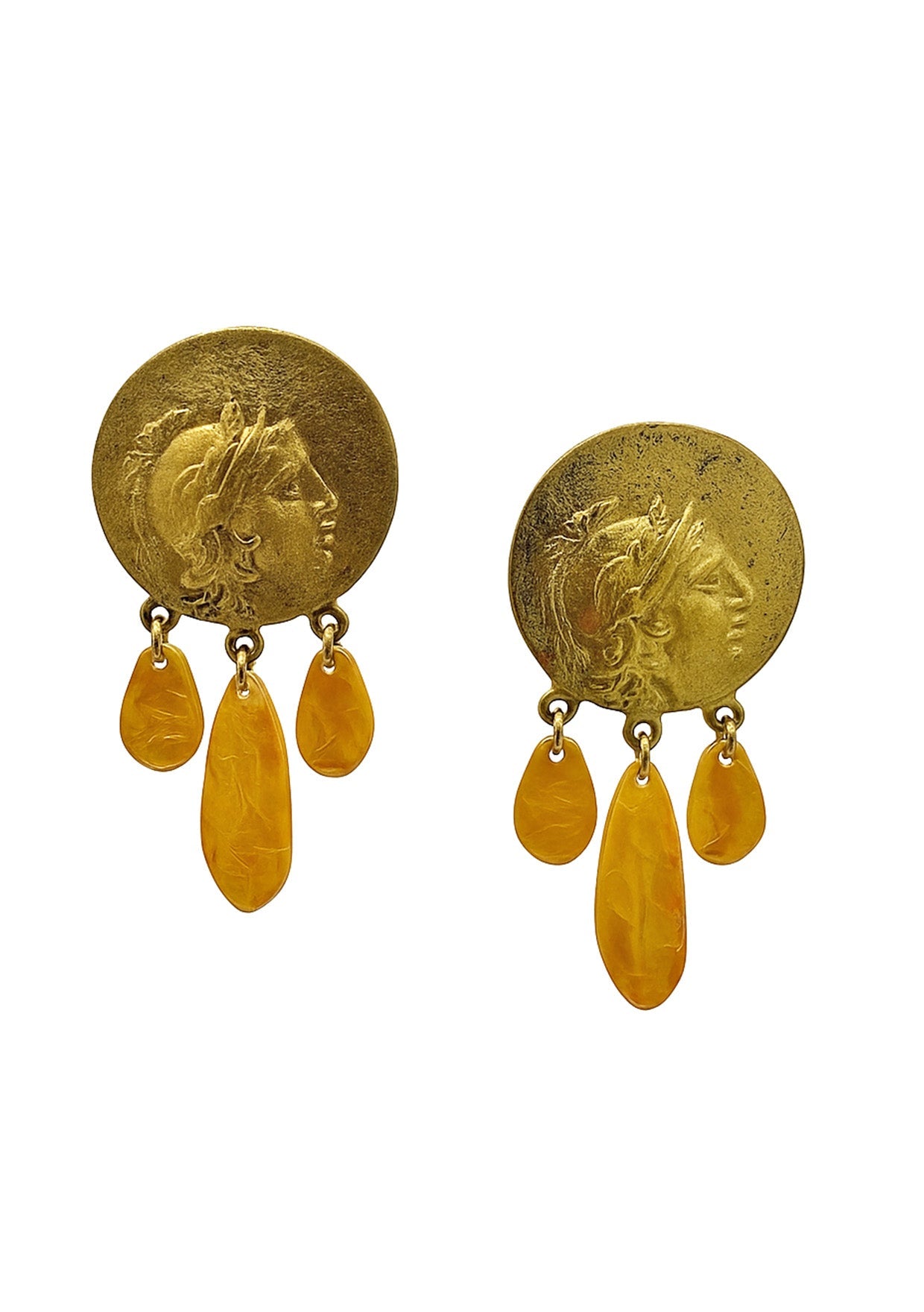 Brass Coin Post Gold Drop Post  Earrings