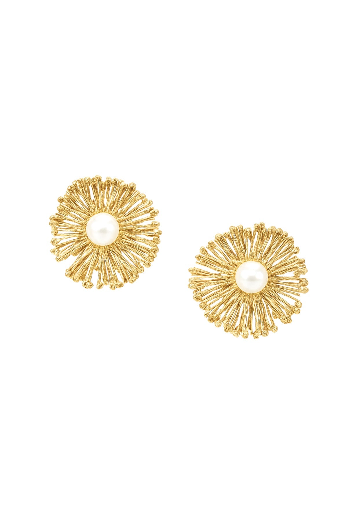Gold Flower Pearl Post Earrings
