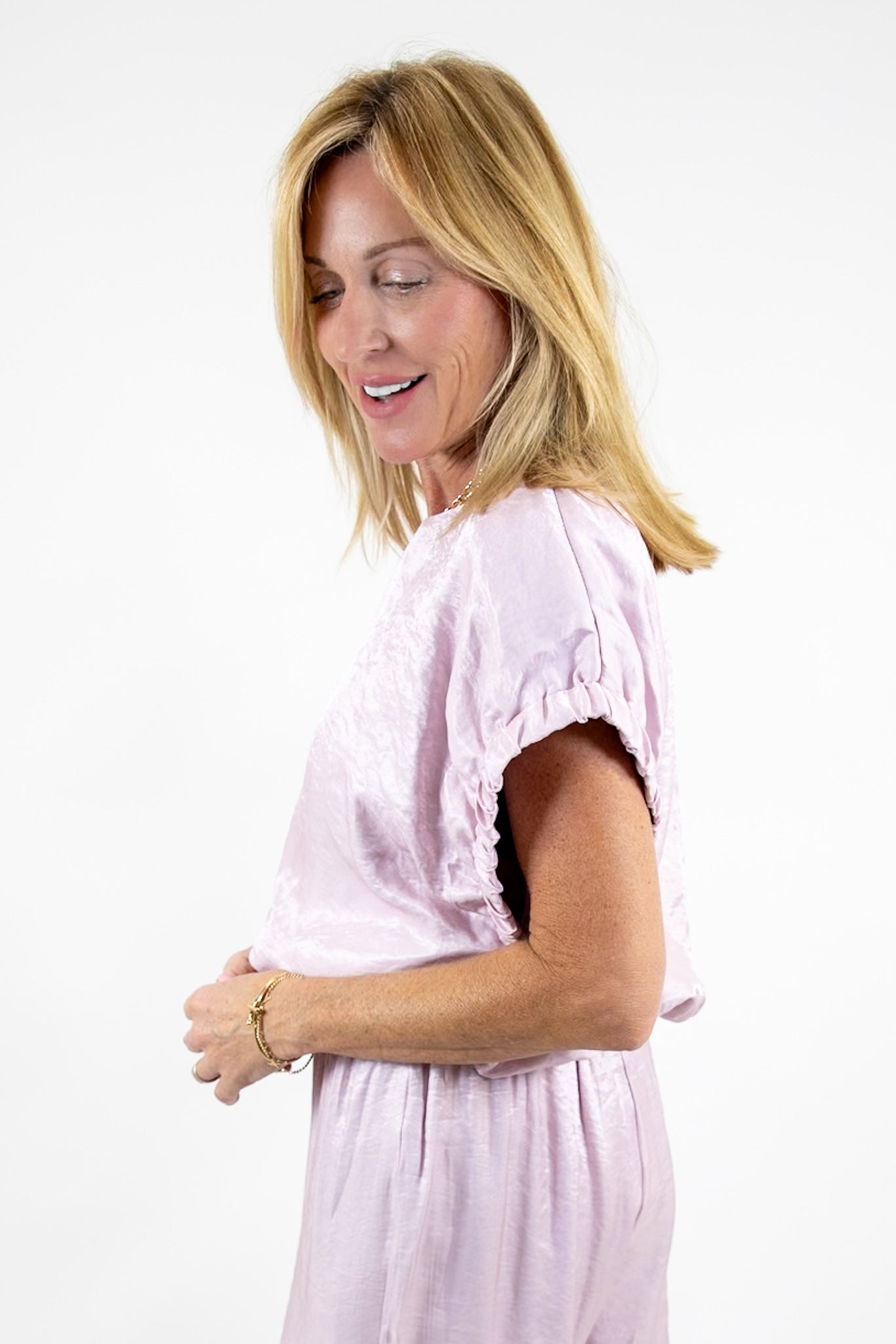 Pink Round Neck Elastic Band Top