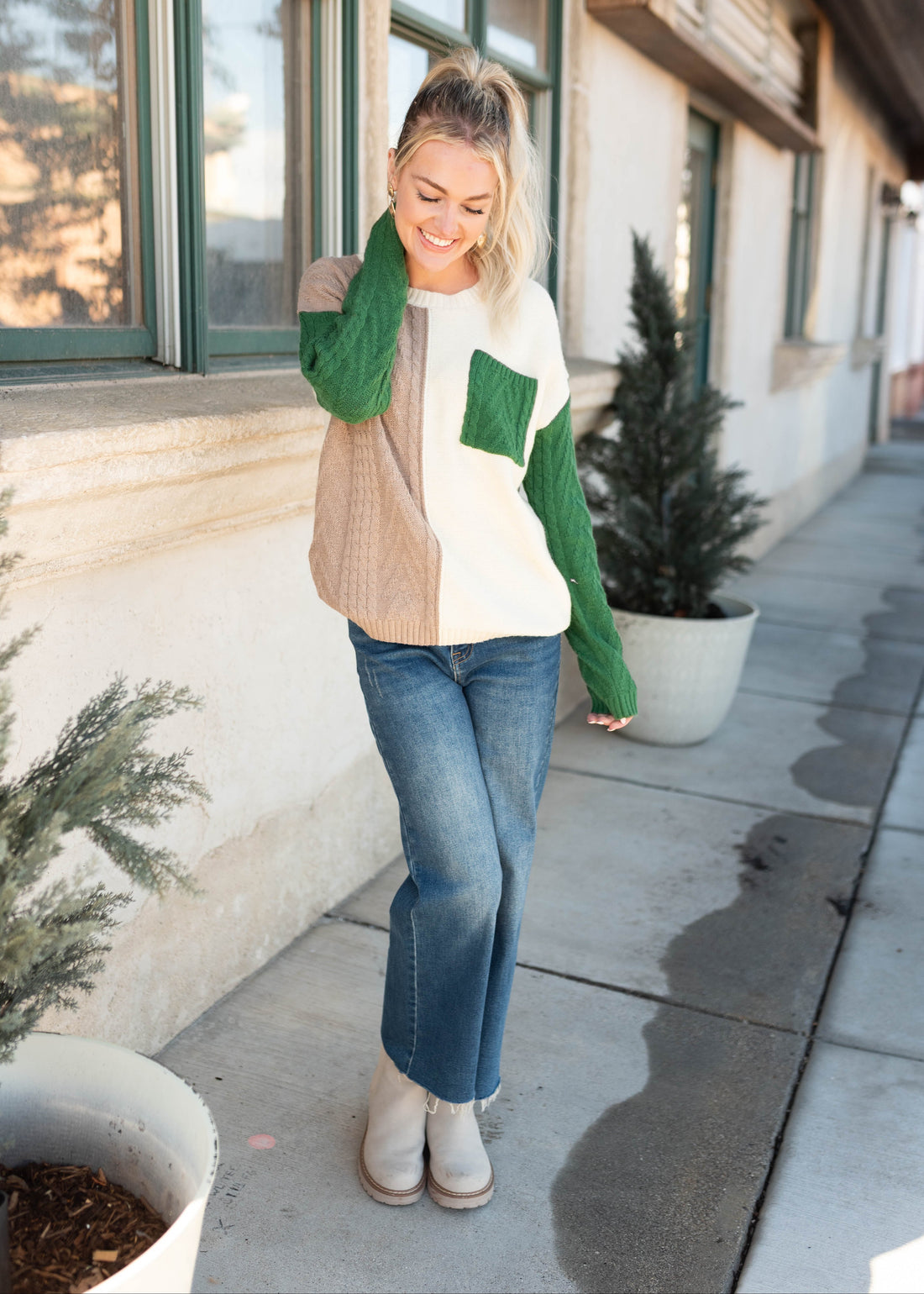 Elvie Green Colorblock Sweater