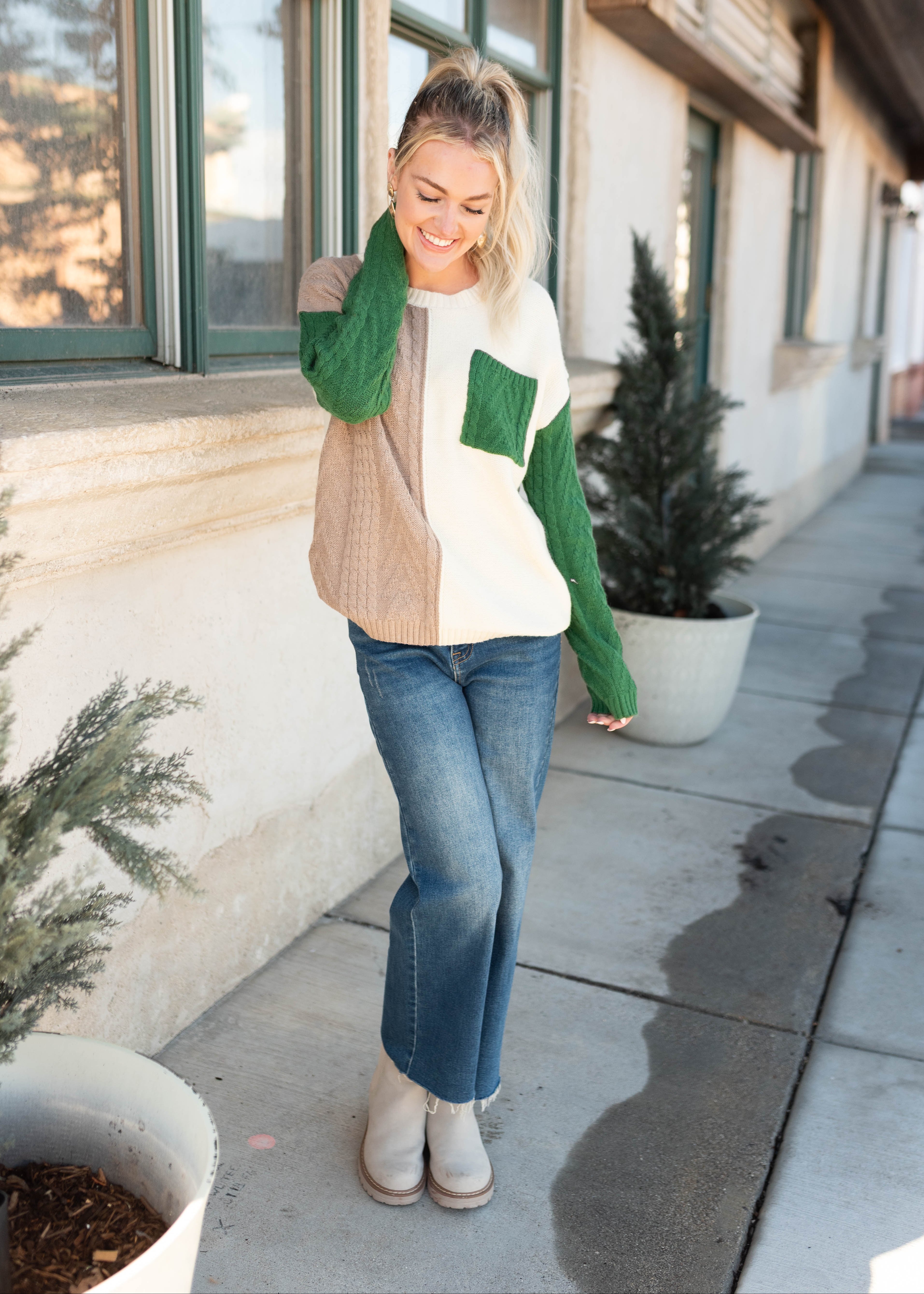 Elvie Green Colorblock Sweater