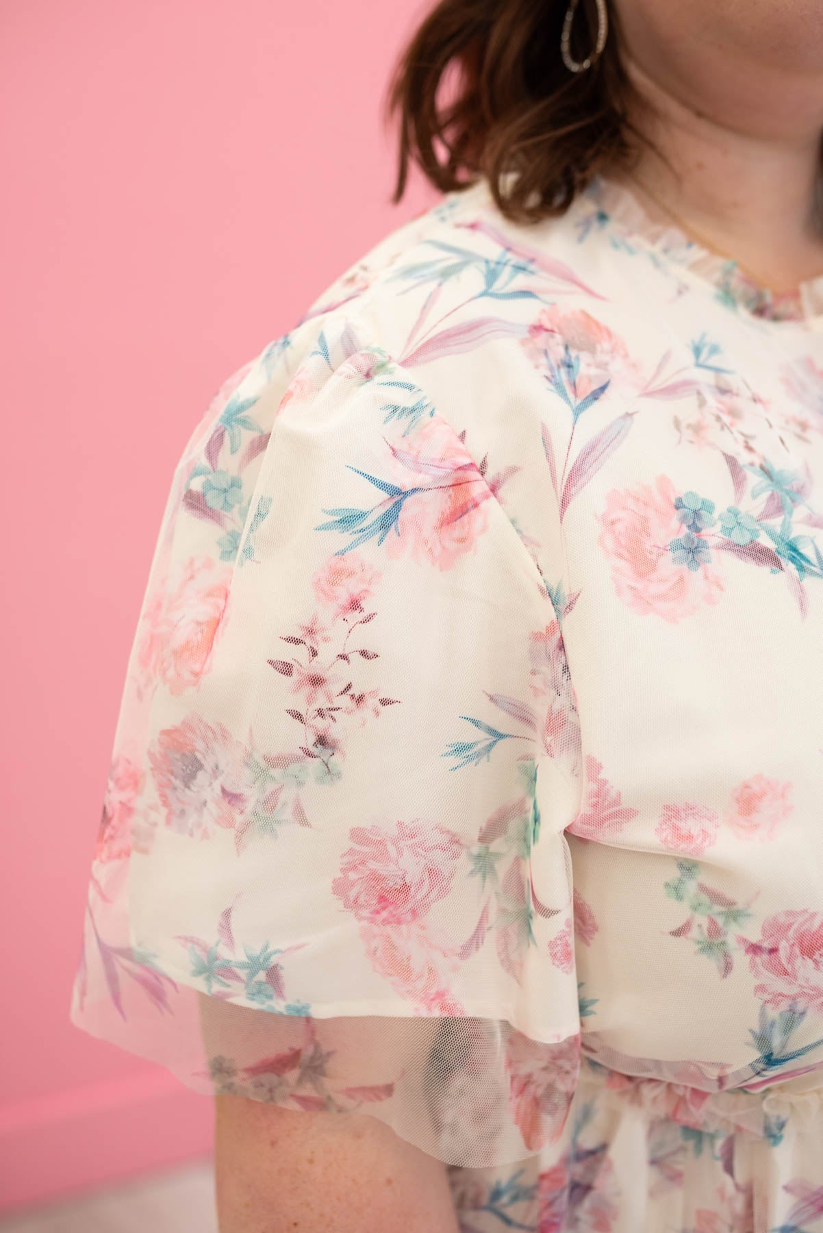Eva Pink Floral Mesh Dress