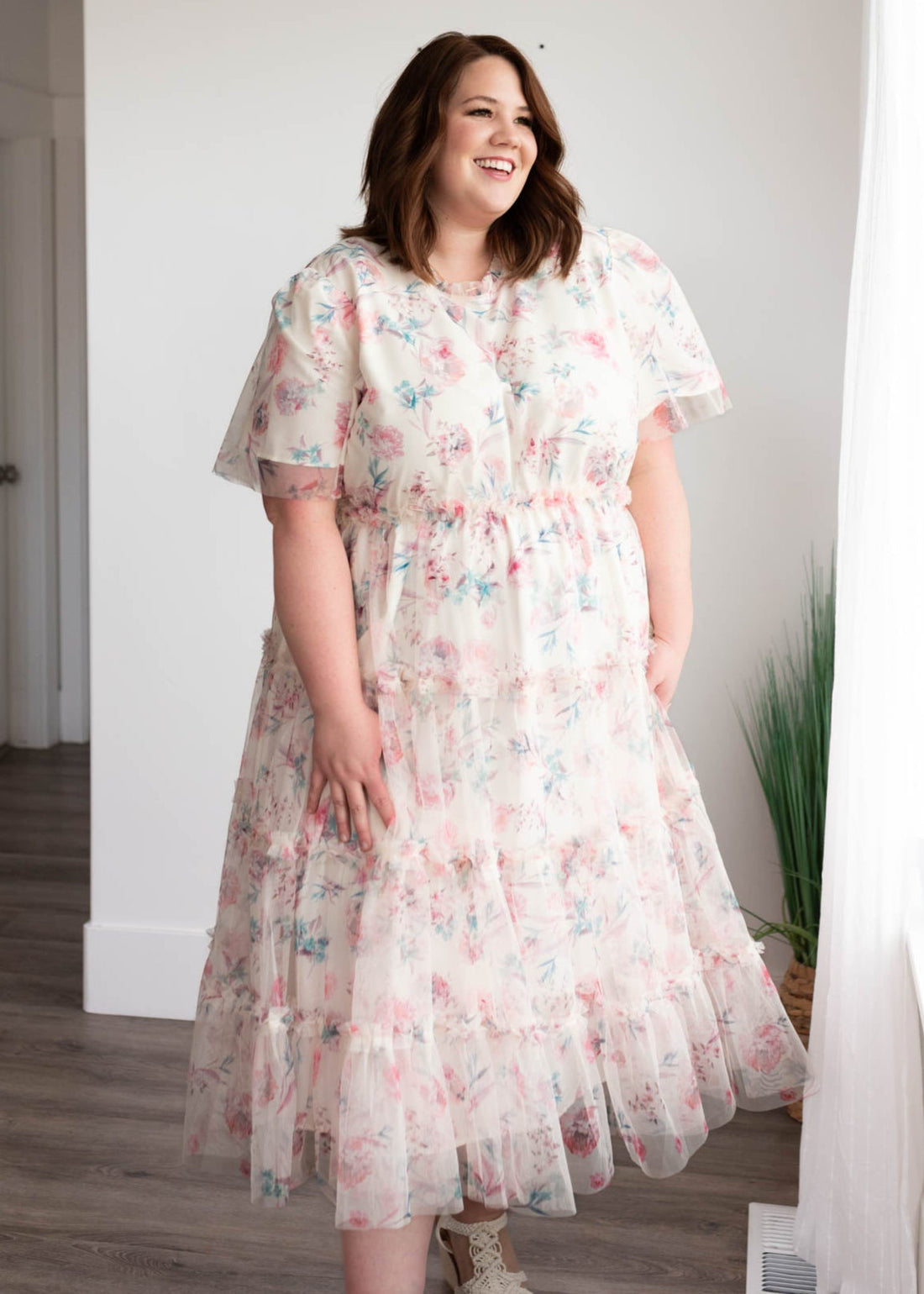 Eva Pink Floral Mesh Dress