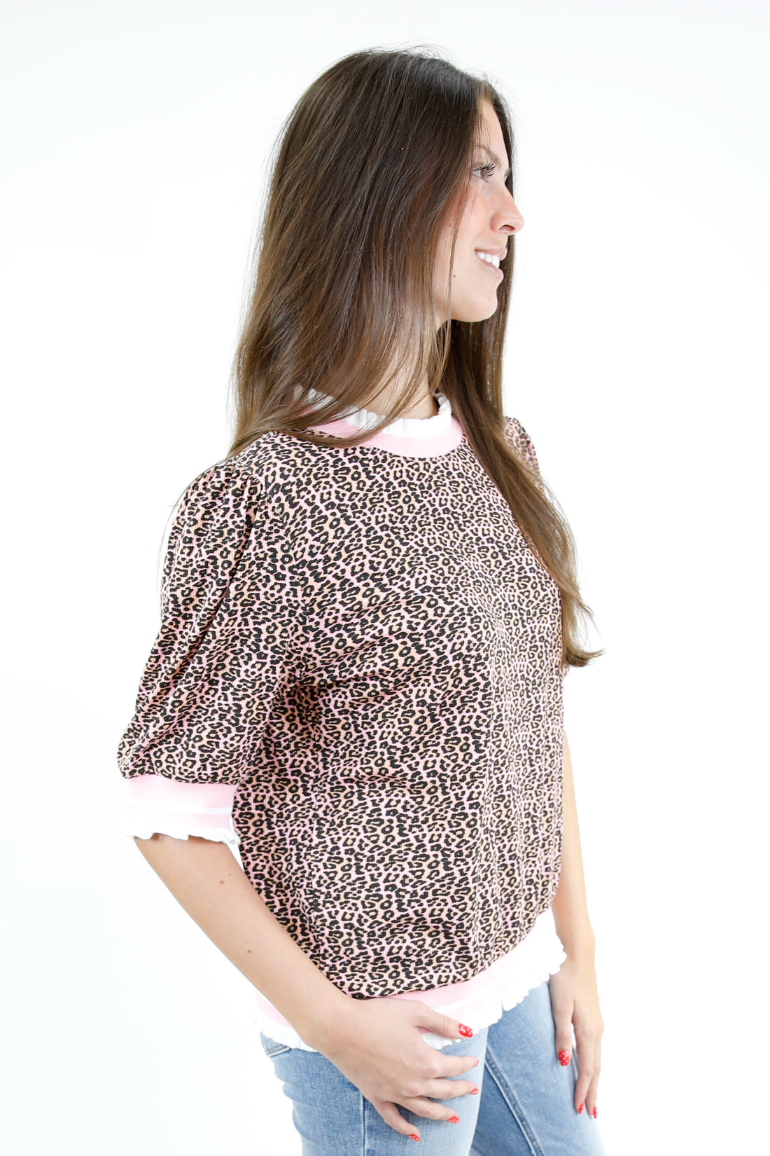 Pink Leopard Contrast Knit Top