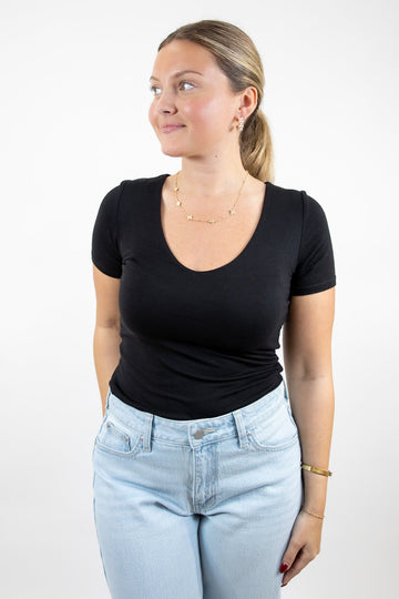 Easy Layers V Neck Top Black