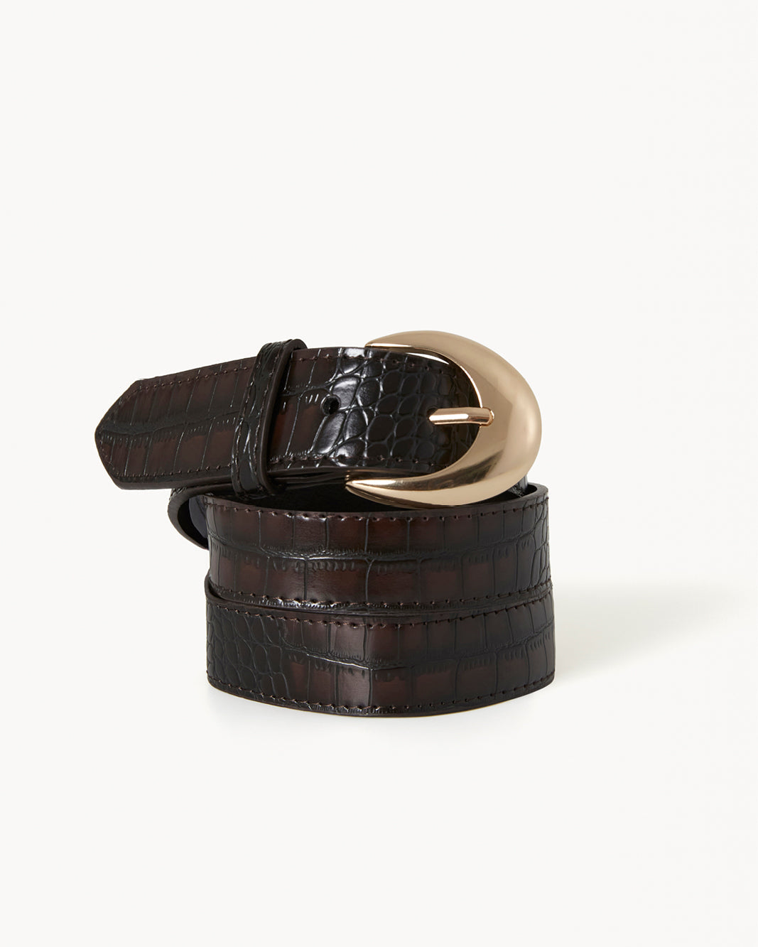 GWYNETH BELT - DARK CACAO CROC-GOLD