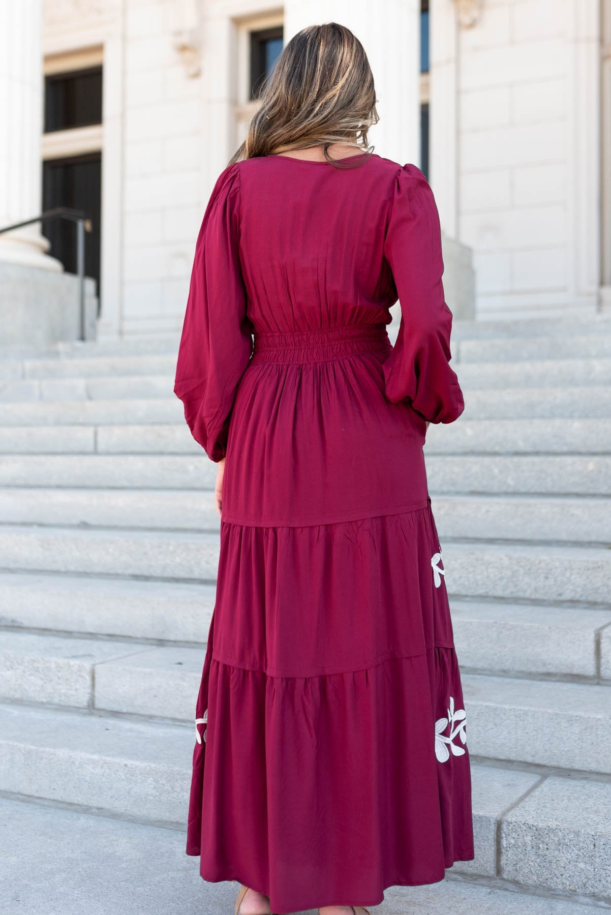 Gianna Wine Floral Embroidered Dress