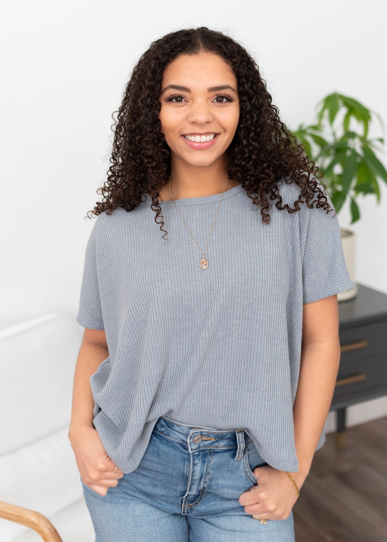 Hailey Blue Grey Ribbed Top