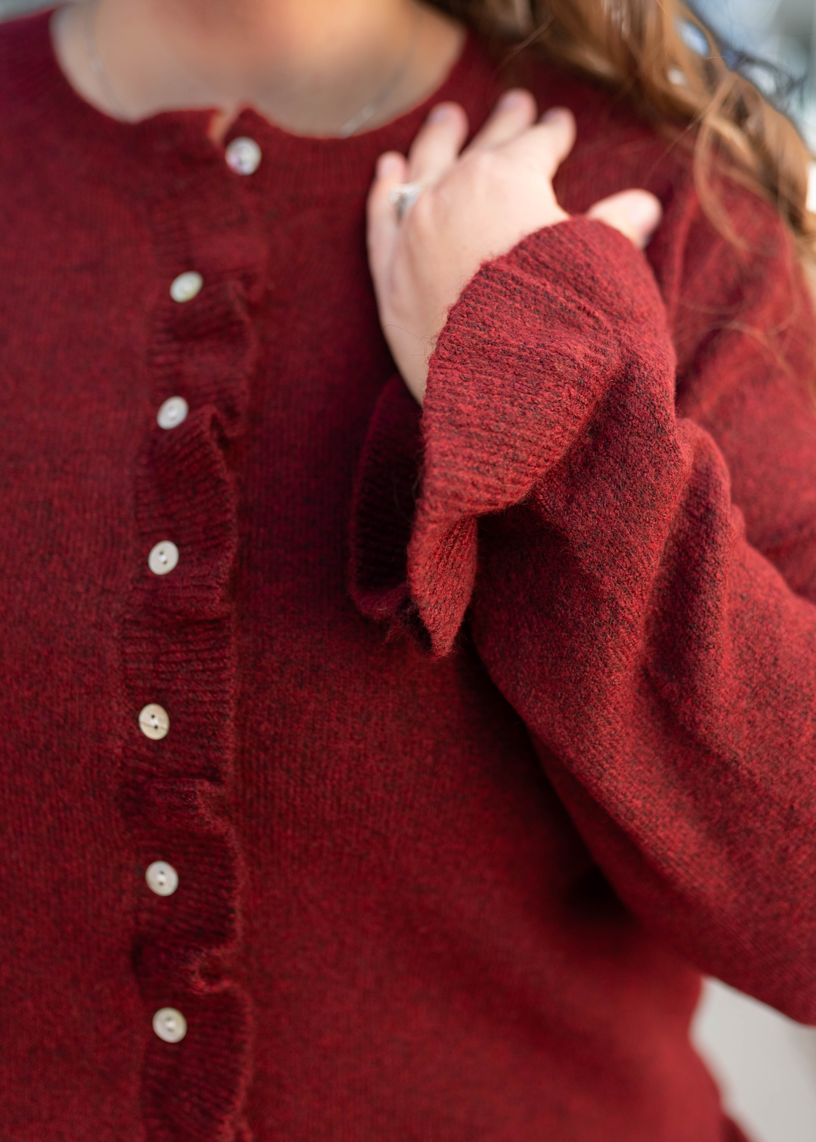 Harper Burgundy Ruffle Cardigan