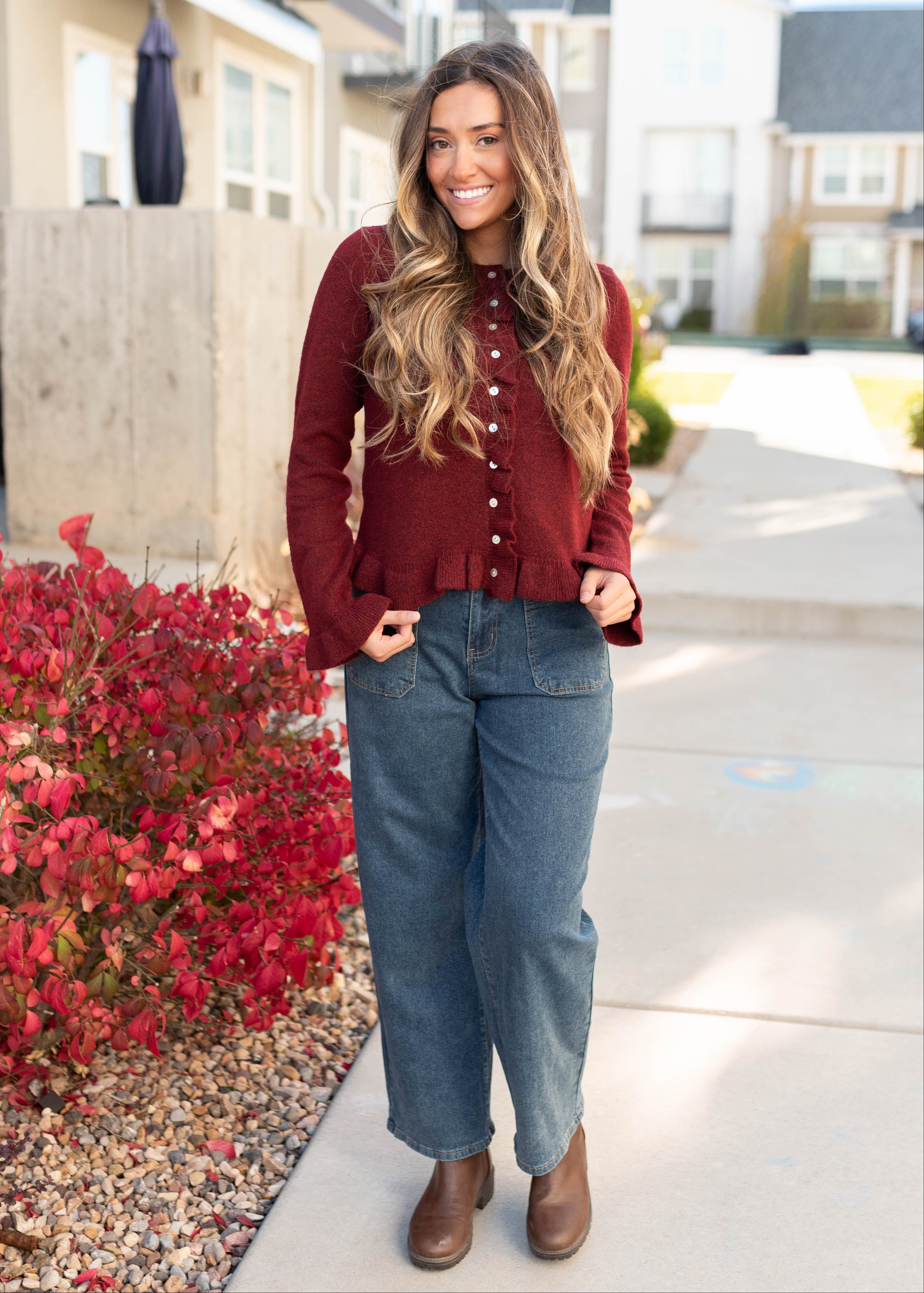 Harper Burgundy Ruffle Cardigan