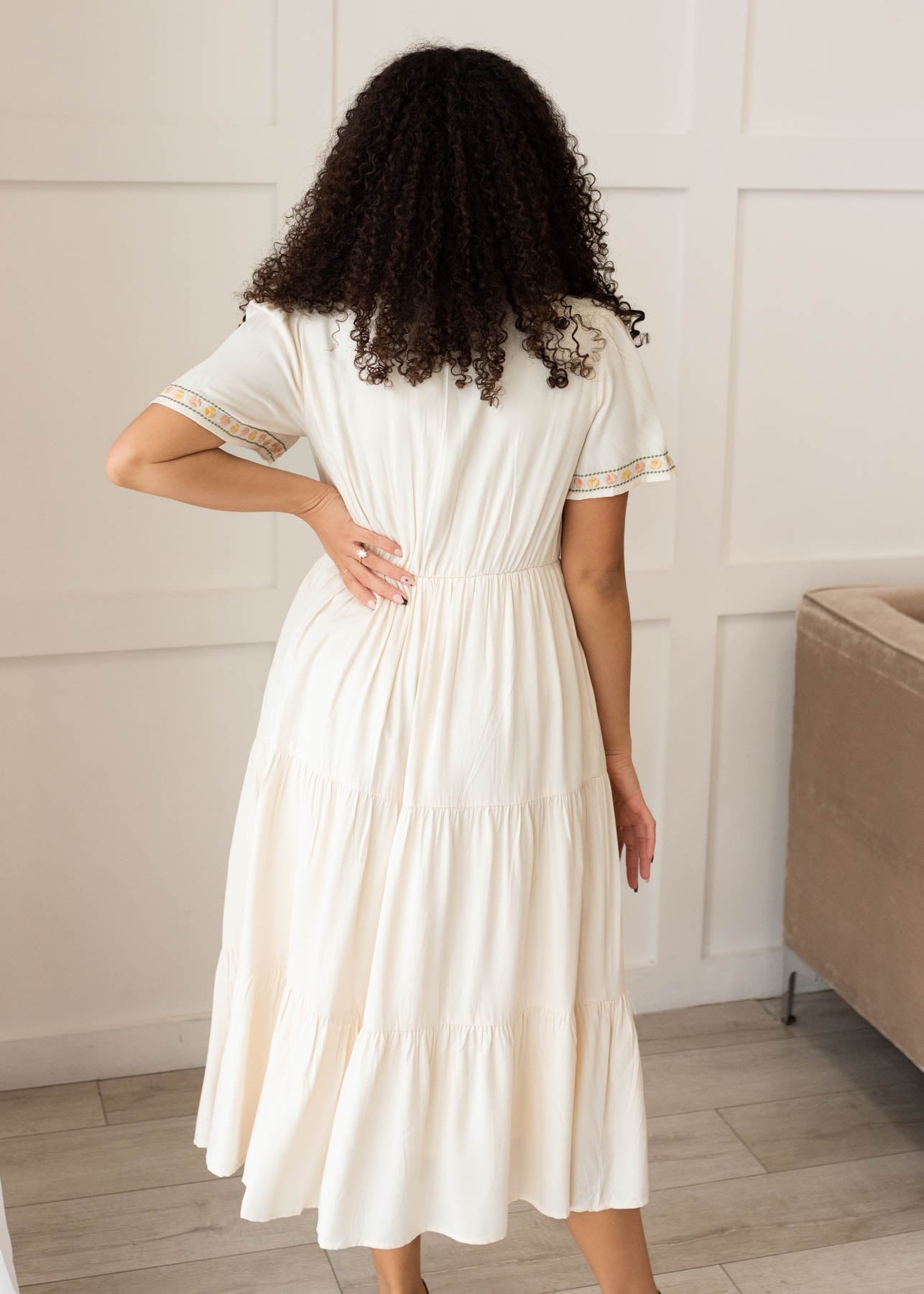 Hazel Ivory Embroidered Tiered Dress