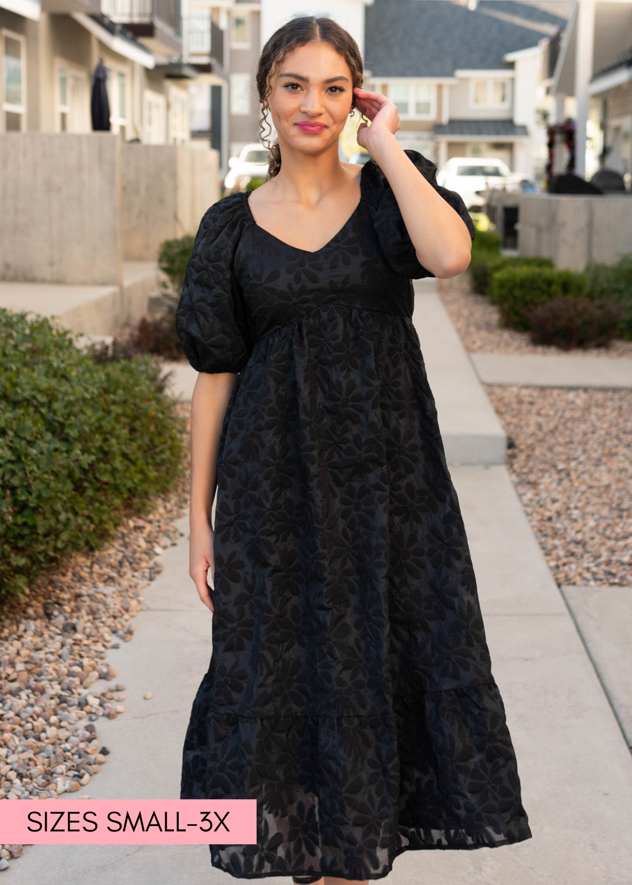 Jackie Black Tiered Floral Dress