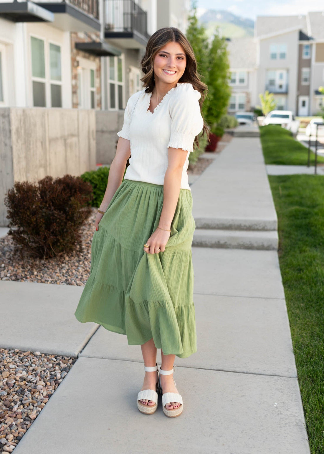 Jannalese Light Green Gauze Tiered Skirt