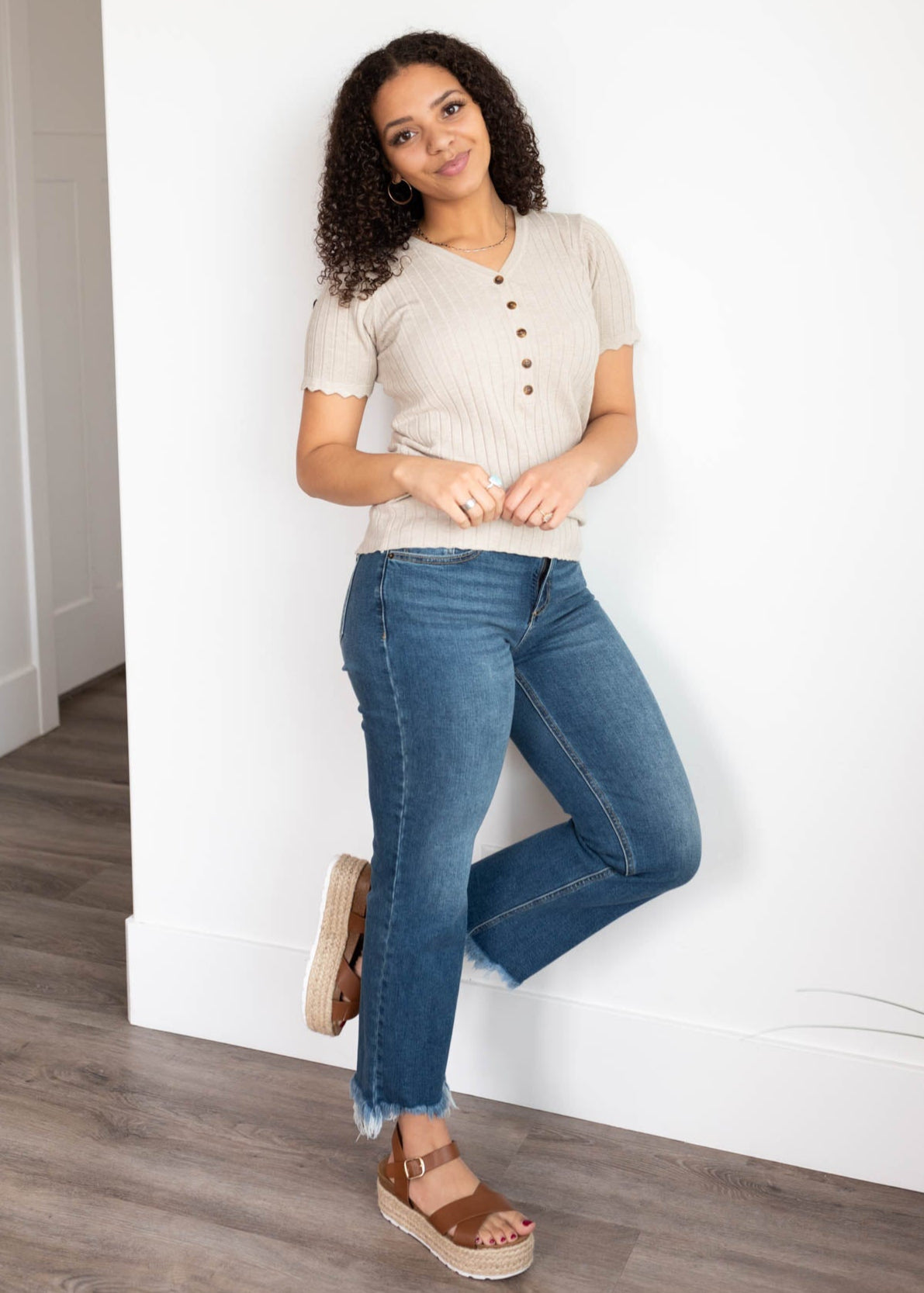 Kiah Oatmeal Buttton Top