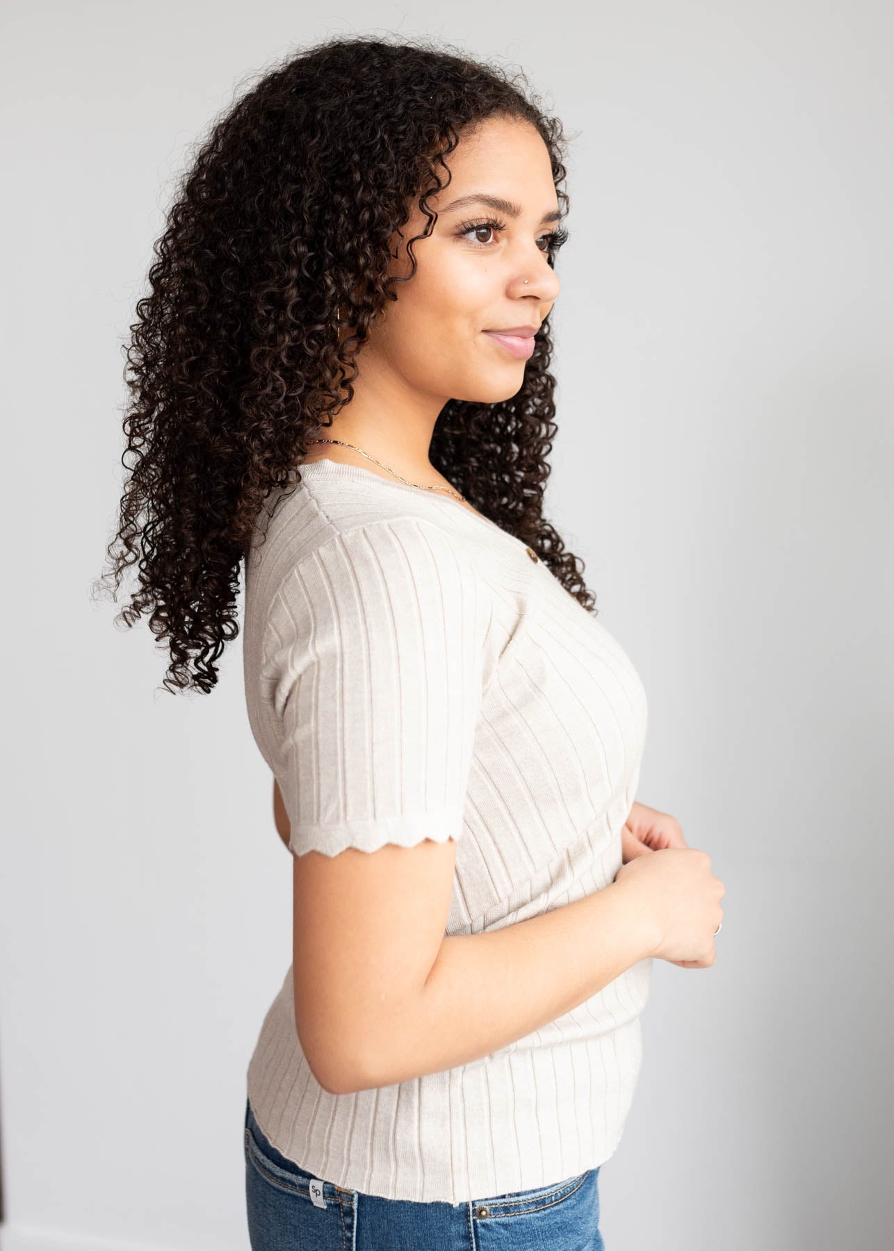 Kiah Oatmeal Buttton Top