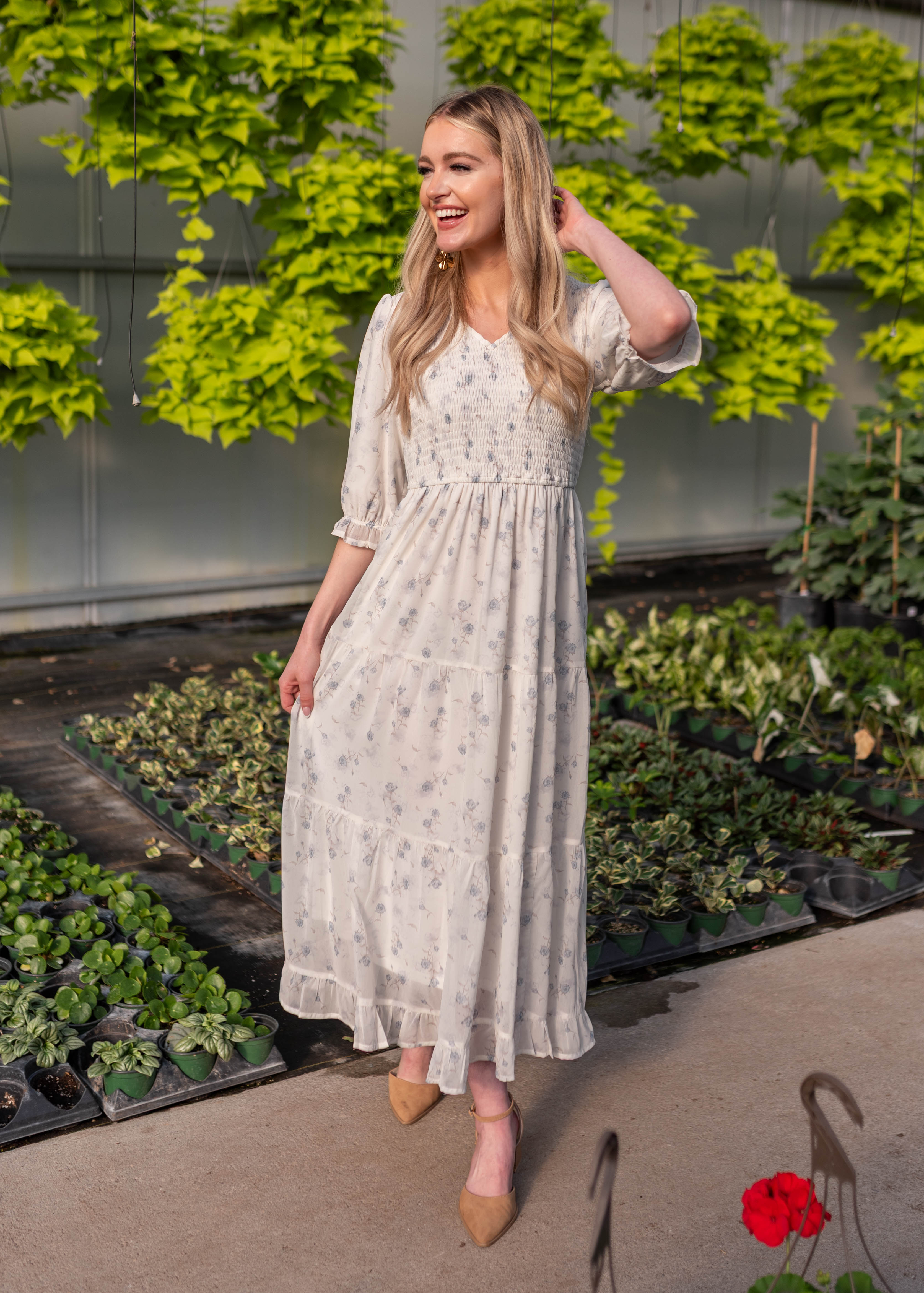 Kristin Light Blue Floral Tiered Dress