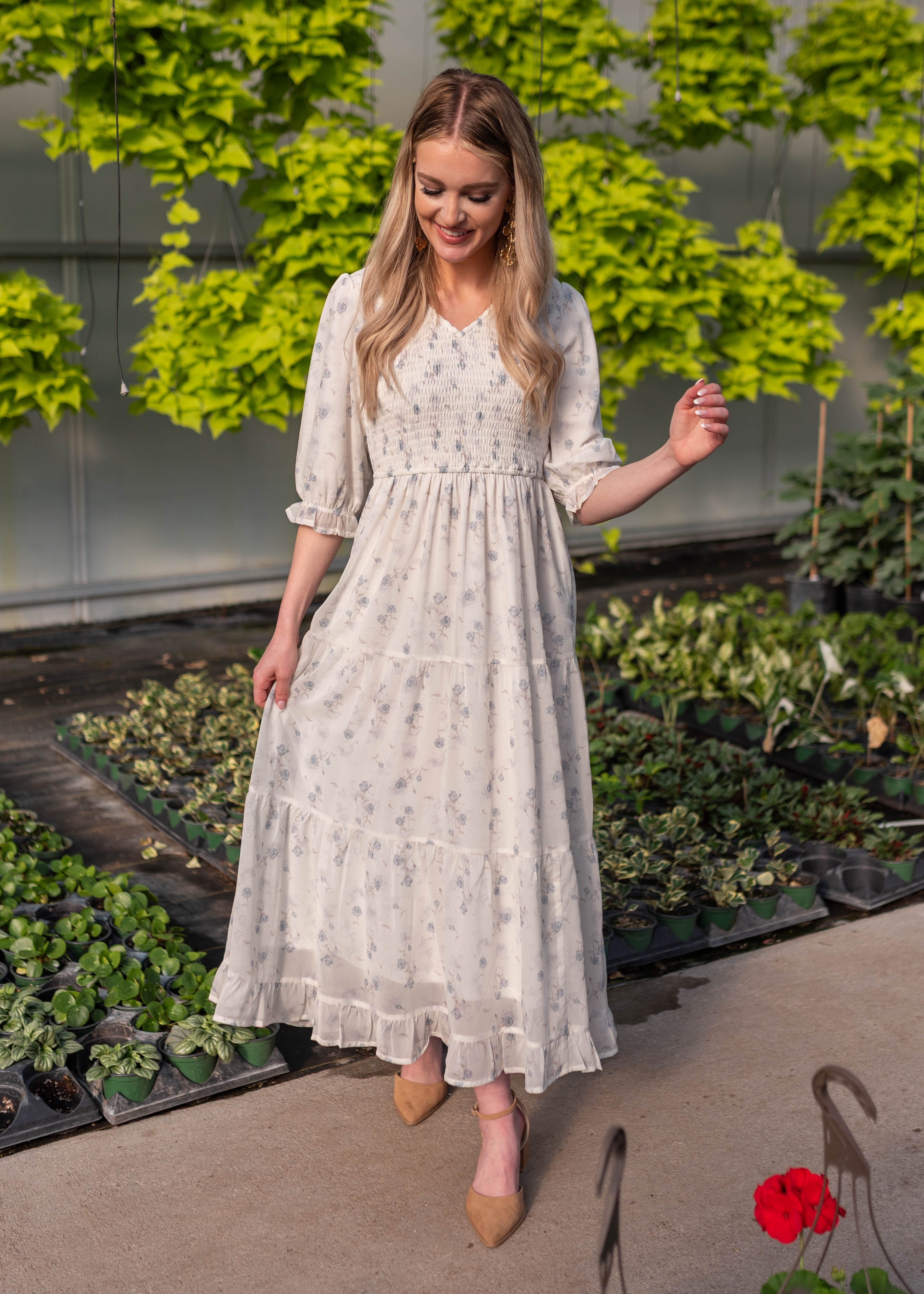 Kristin Light Blue Floral Tiered Dress