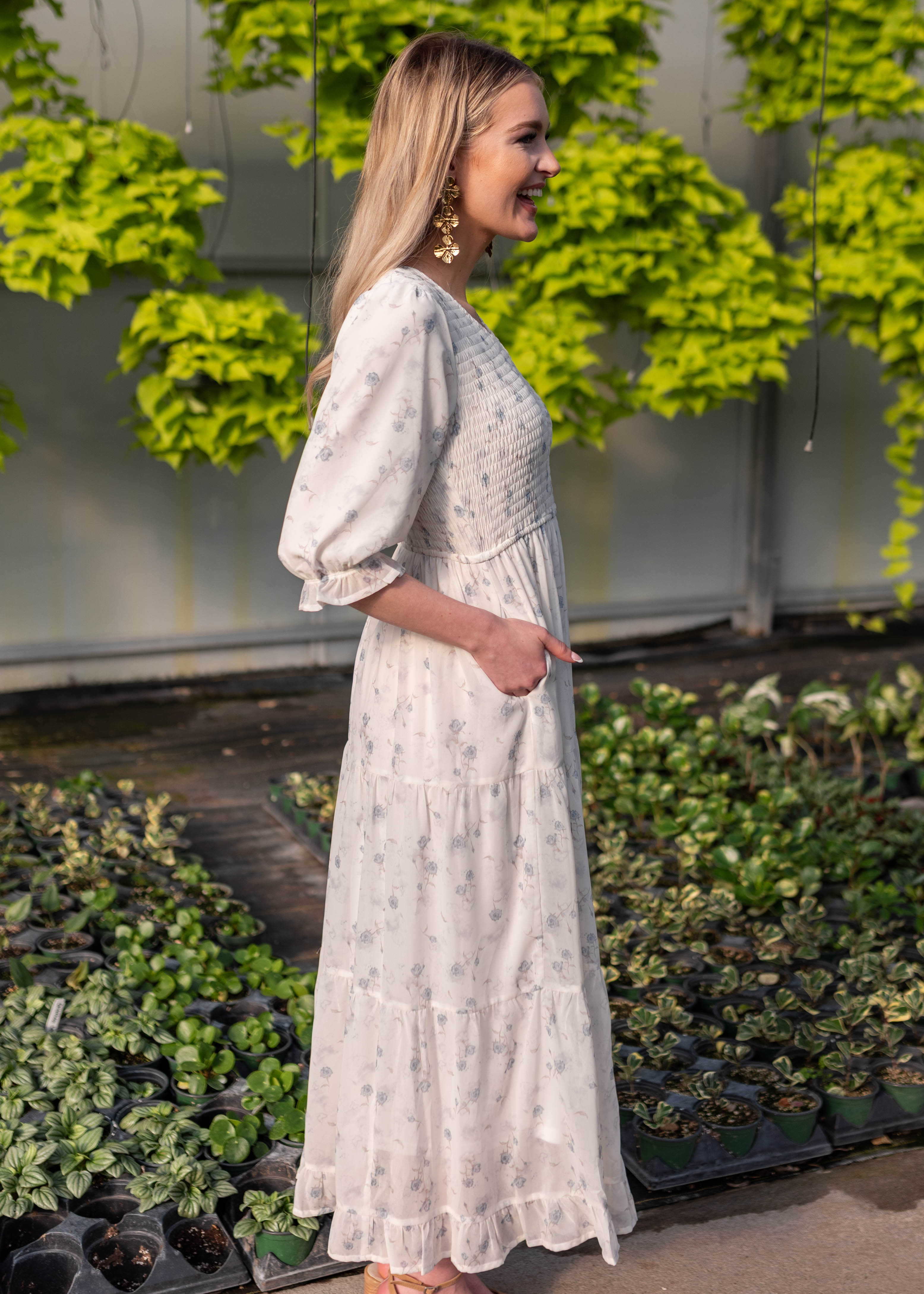 Kristin Light Blue Floral Tiered Dress