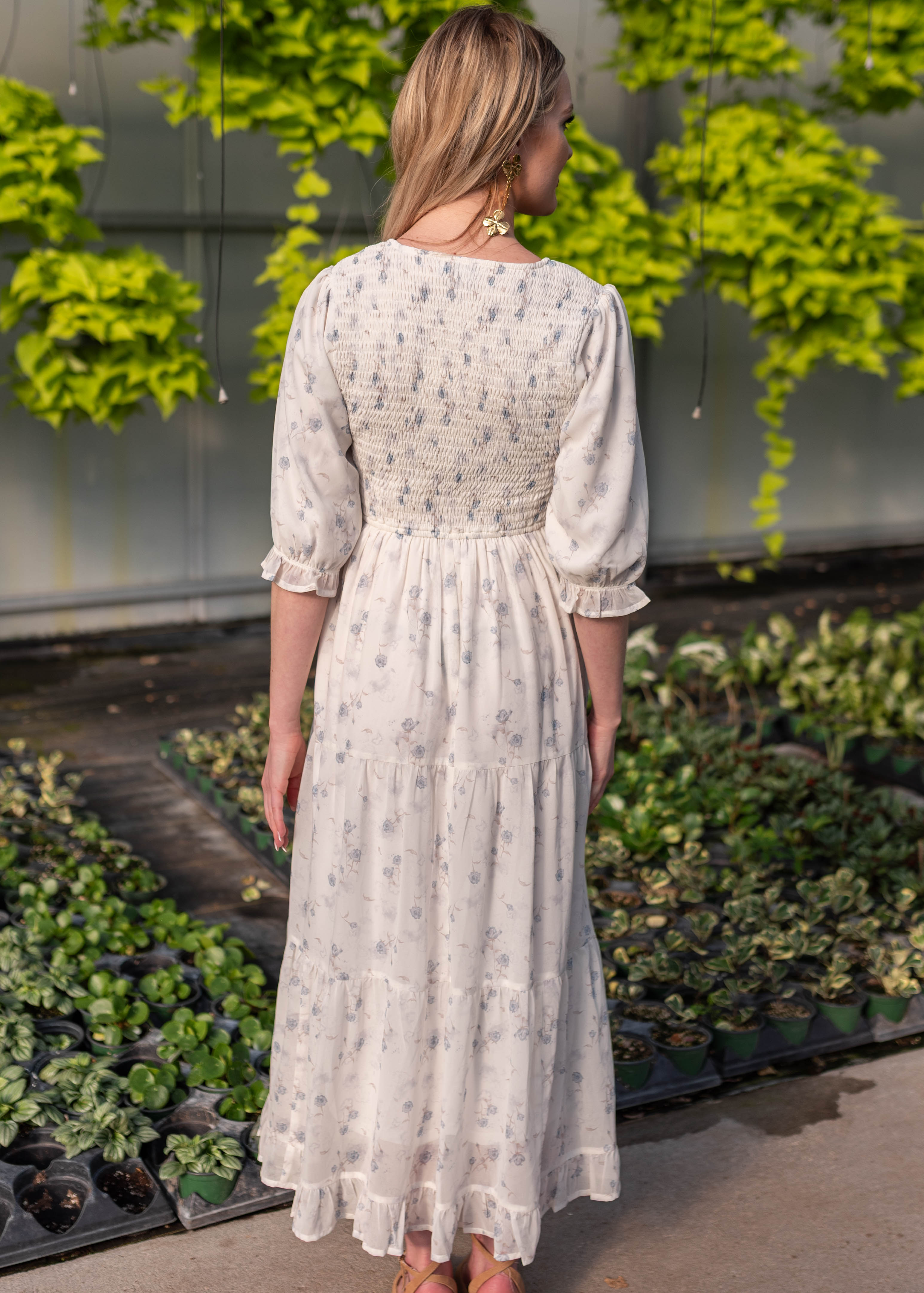 Kristin Light Blue Floral Tiered Dress