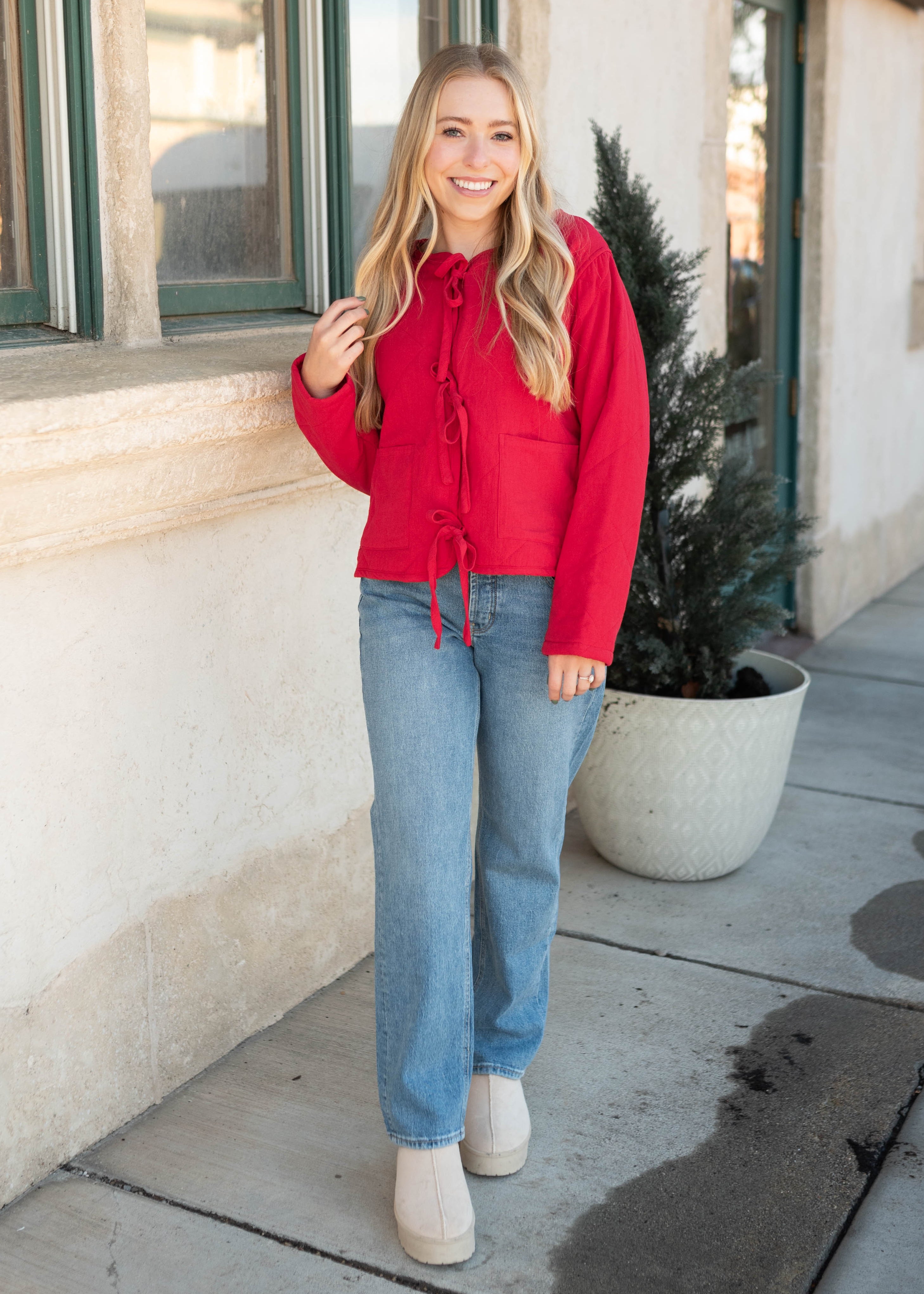 Lina Red Quilted Tie Jacket