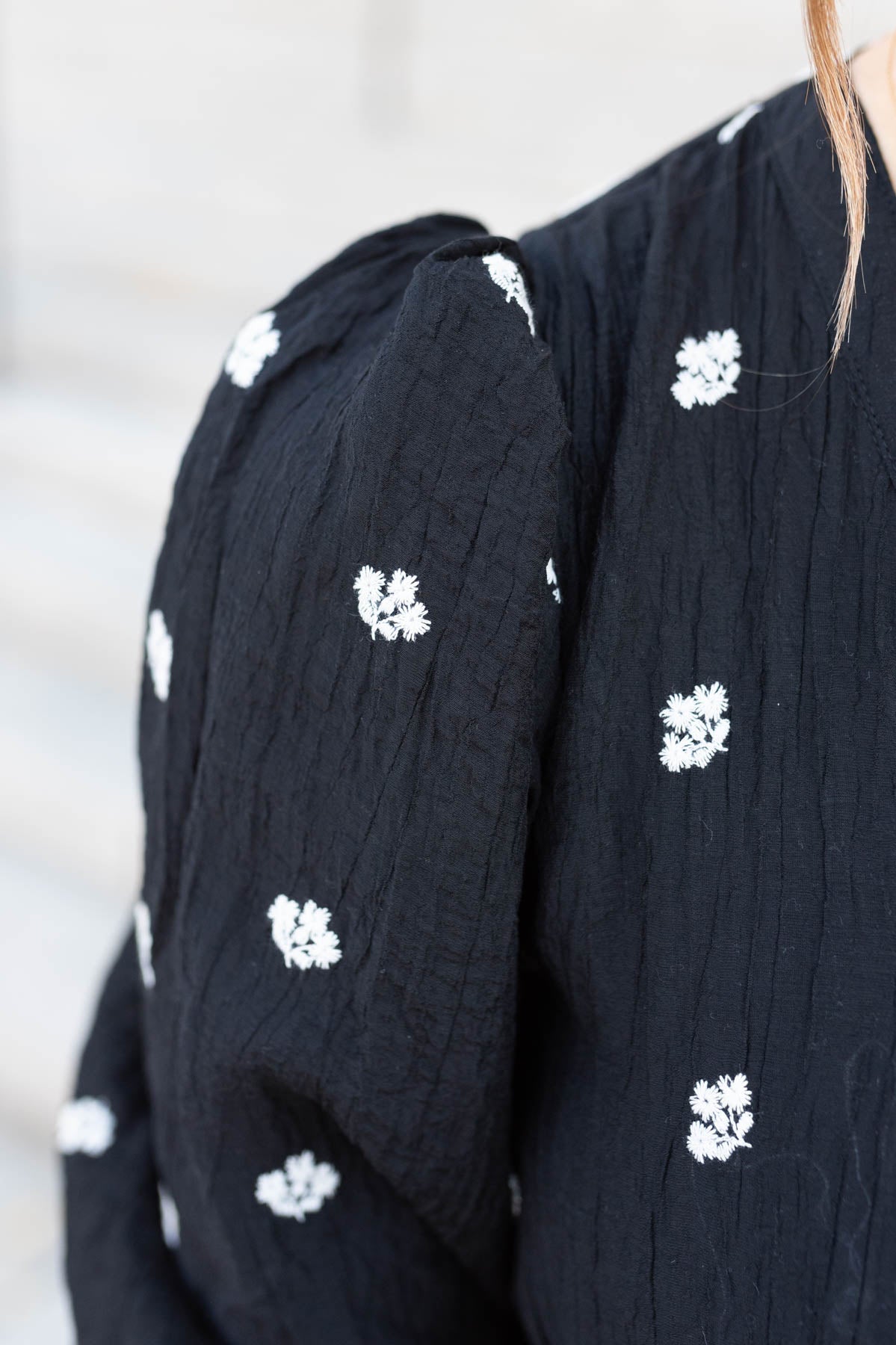 Liz Black Embroidered Button Dress