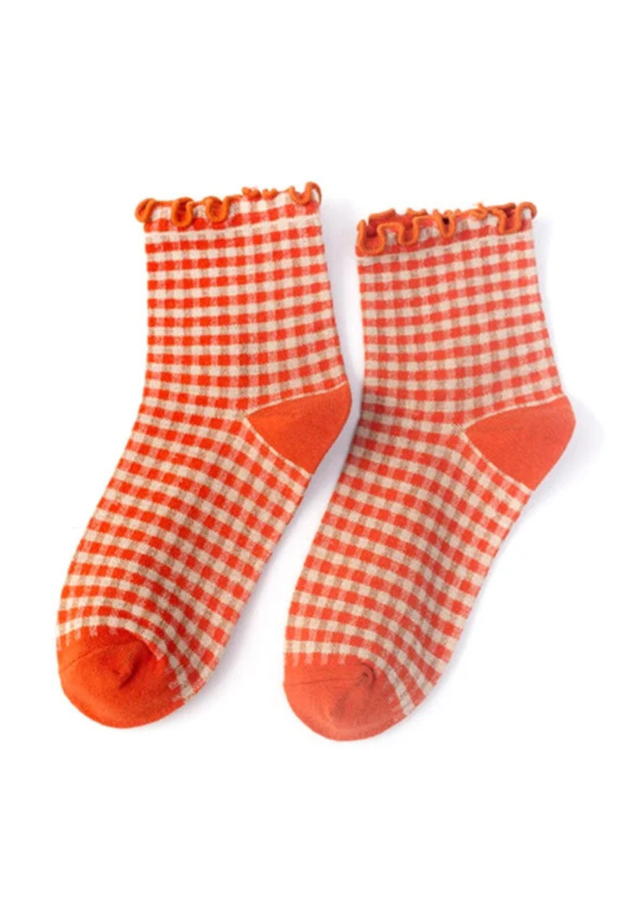 Lyla Burnt Sienna Checker Ruffle Socks