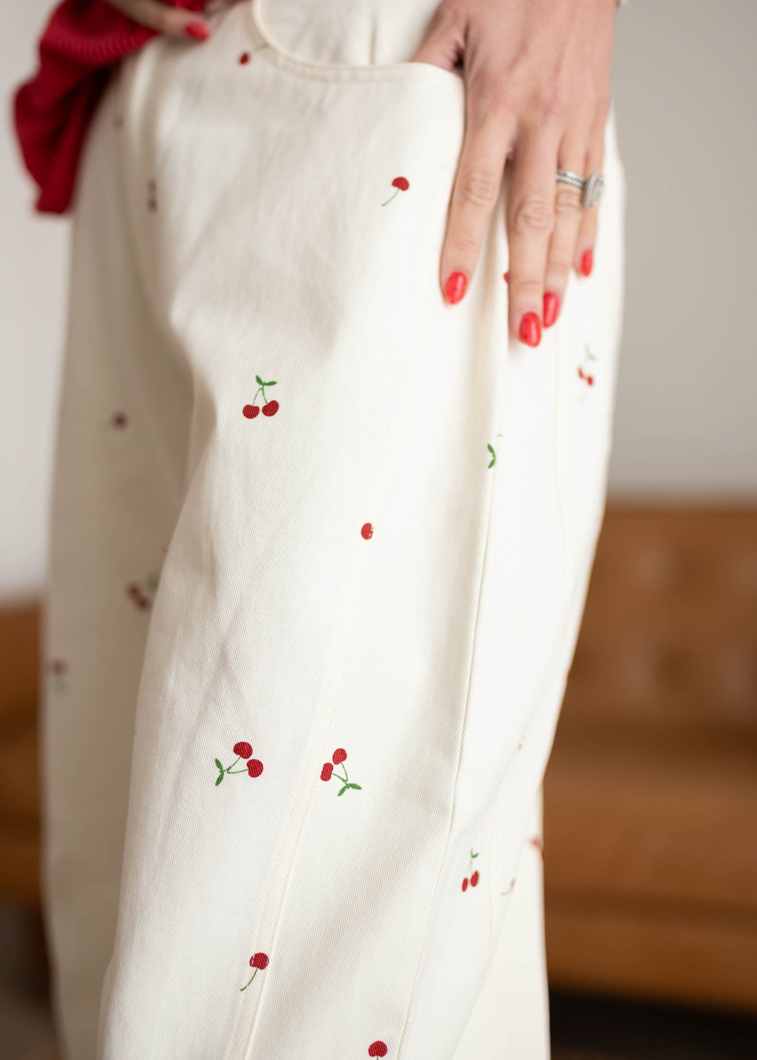 Makayla Cream Cherry Barrel Jeans