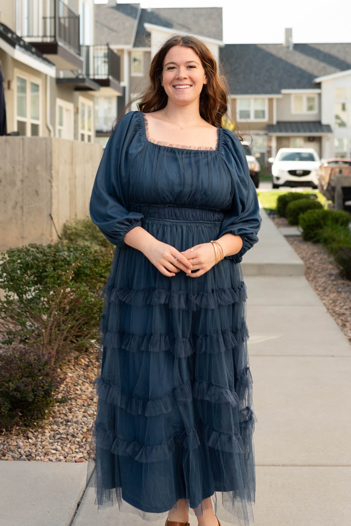 Marci Navy Long Sleeve Ruffle Dress