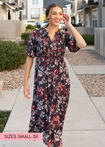 Marcy Dark Plum Floral Dress