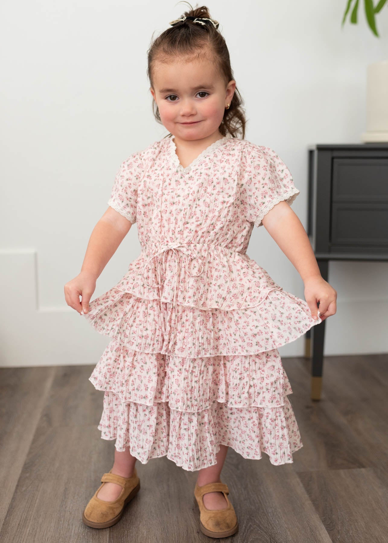 Mira Blush Rose Tiered Ruffle Little Girl Dress