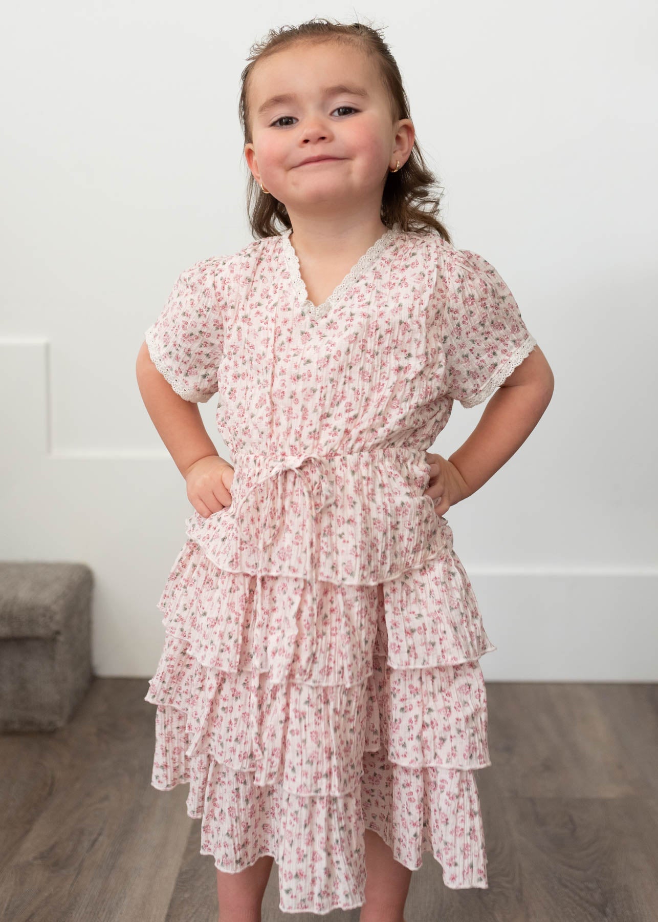 Mira Blush Rose Tiered Ruffle Little Girl Dress