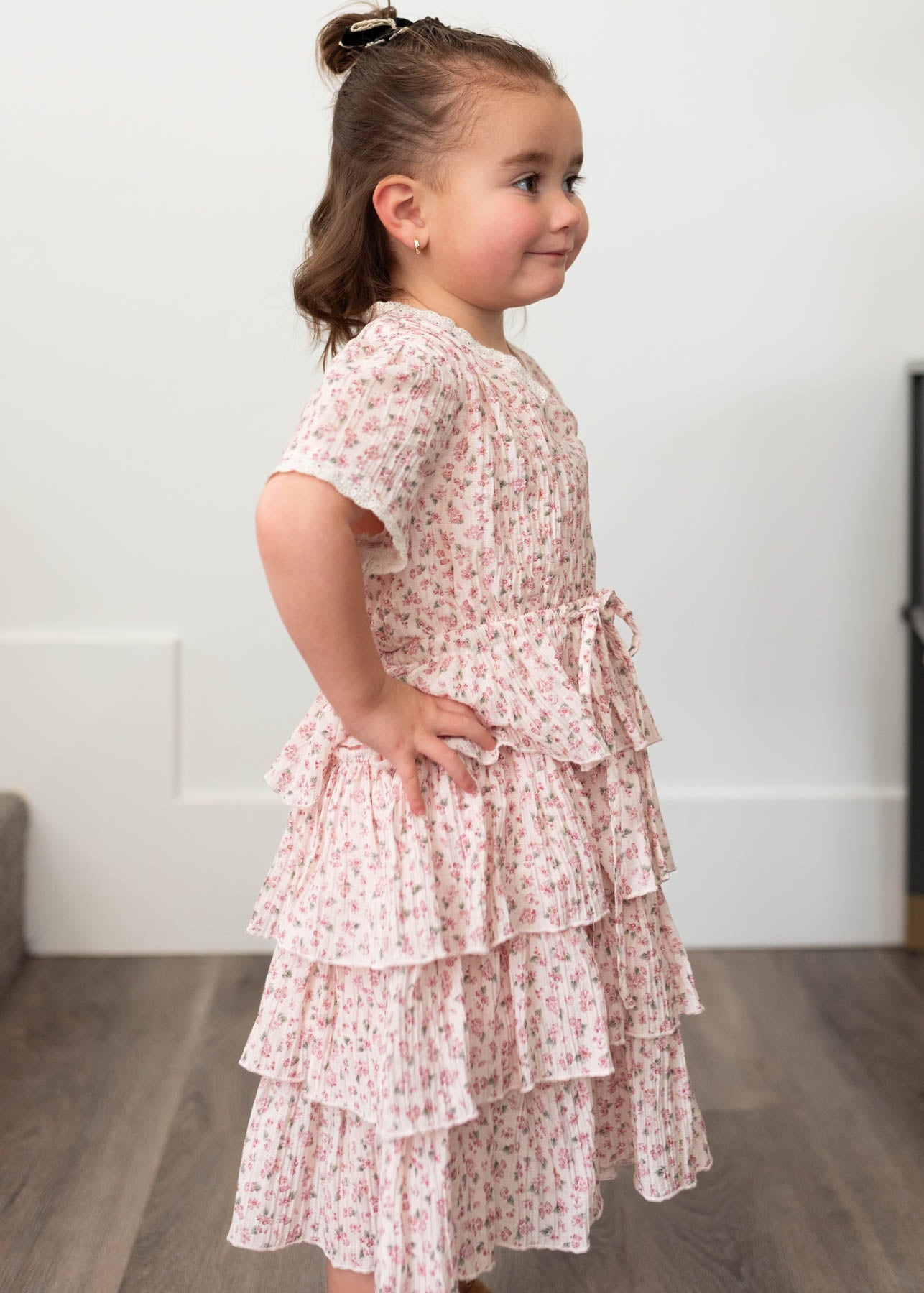 Mira Blush Rose Tiered Ruffle Little Girl Dress