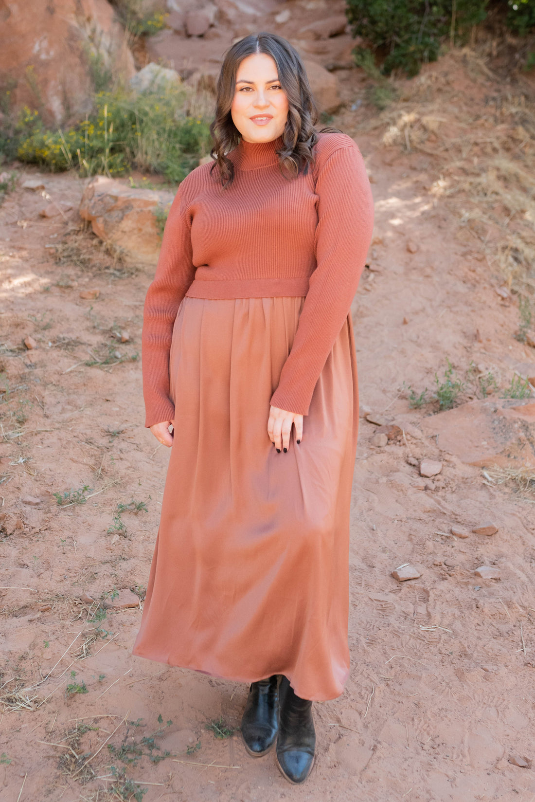 Mollie Chestnut Satin Sweater Dress