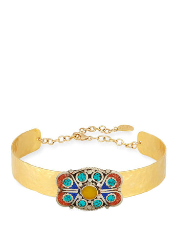 Turquoise Coral Yellow Jade Ethnic Medallion Choker