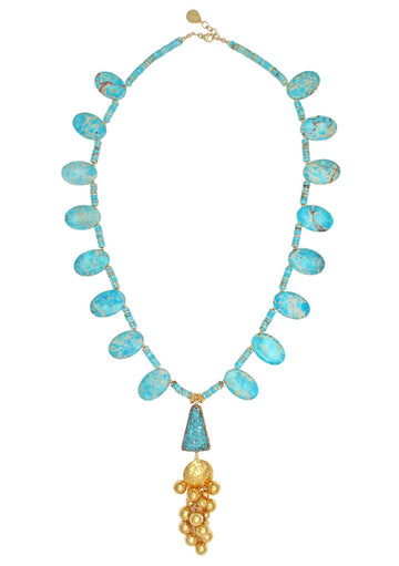 Imperial Jasper Turquoise Gold Pendant Necklace
