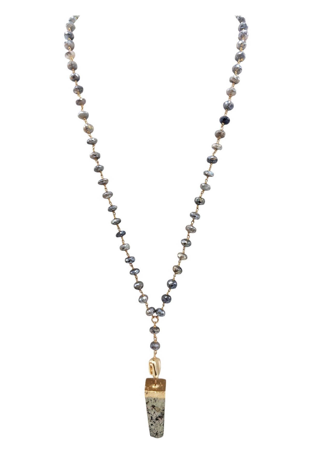 Labradorite Station Pyrite in Gold Foil Pendant Necklace