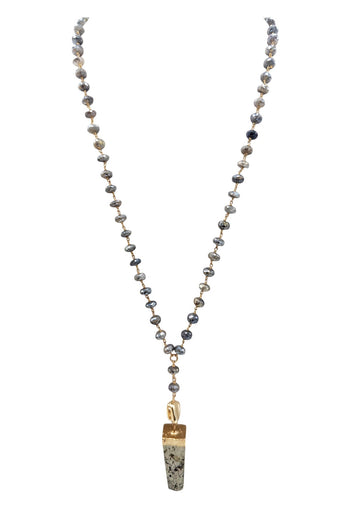 Labradorite Station Pyrite in Gold Foil Pendant Necklace