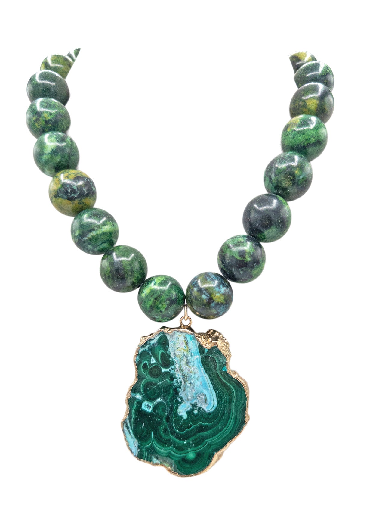 Chrysocolla in Gold Foil Pendant Necklace