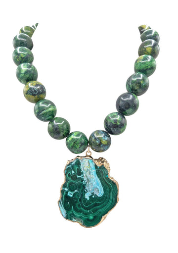 Chrysocolla in Gold Foil Pendant Necklace