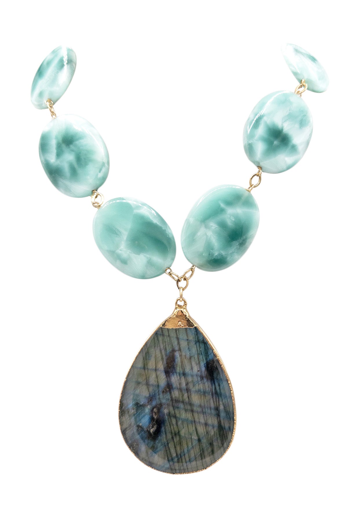Labradorite in Gold Foil Pendant Green Moonstone Necklace