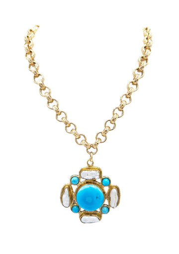 Pearl and Turquoise Pendant Necklace