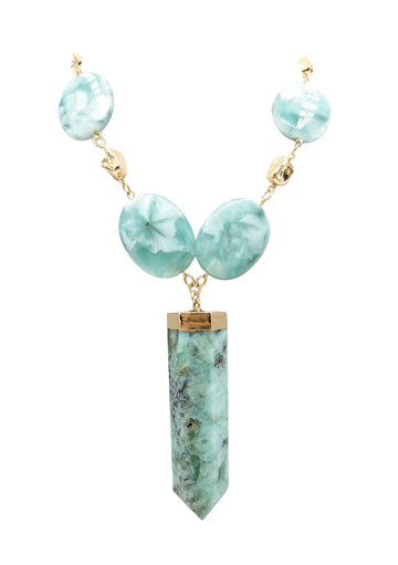 Green Moonstone and Amazonite Spike Pendant Necklace