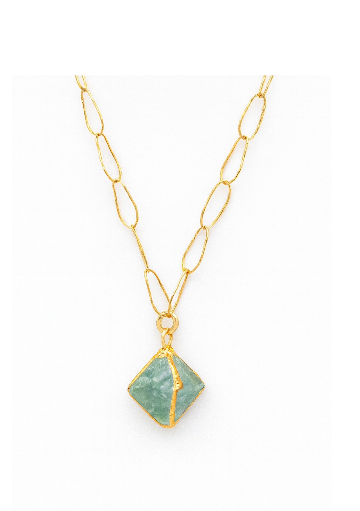 Raw Fluorite in Gold Foil Necklace