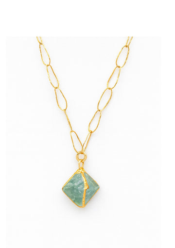 Raw Fluorite in Gold Foil Necklace