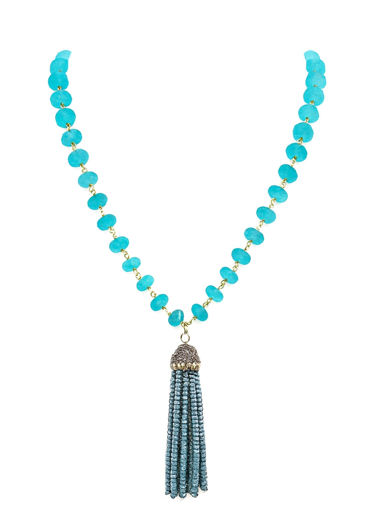 Blue Apatite Blue Tassel Necklace
